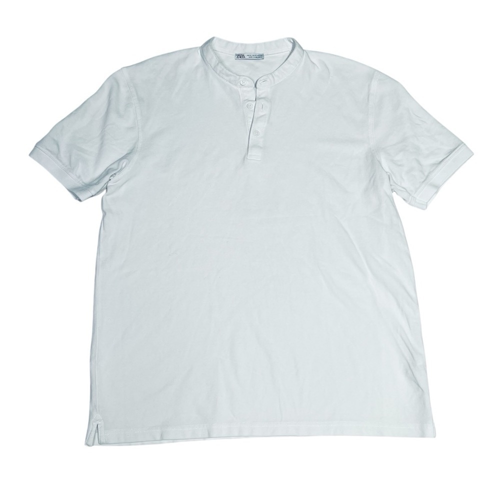 Zara‎ White Short Sleeve Henley Tee Classic Design